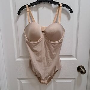 Wacoal Body Briefer Bodysuit 34D Beige Nude Neutral Shaping Strapless Women's